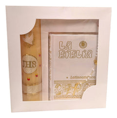 Kit Primera Comunión Vela Biblia Rosario Y Brazalete