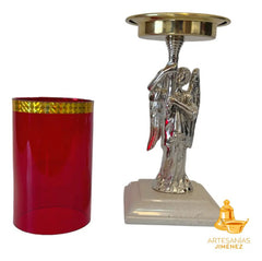 Candeleros De Mesa Para Altar (par) Angel De Bronce Plateado Dorado