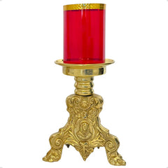 Candeleros Y Cruz Barroco Pie Leon Vasos Rojos Cruz De 49 Cm Bronce