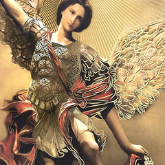 Cuadro De San Miguel Arcangel 60x47 Cm Filos Dorados Combinado Oro Y Plata Oro Y Plata