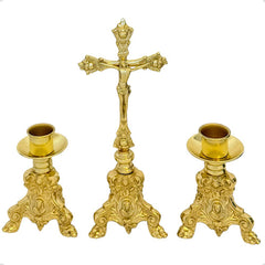 Candeleros Y Cruz De Mesa Barroco Pie De Leon Portavela Bronce