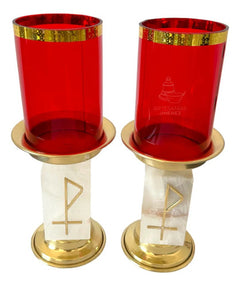 Square Golden Stone Red Glass Altar Table Candlesticks