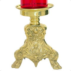 Candeleros Y Cruz Barroco Pie Leon Vasos Rojos Cruz De 65 Cm Bronce