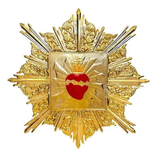 Sagrario grande con Sagrado Corazón, resplandor de 87x87 cm y baño de oro, hecho a mano en México