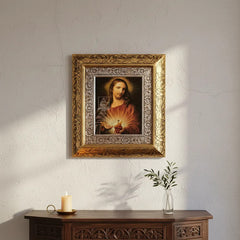 Cuadro Sagrado Corazon De Jesus 45x40 Cm Combinado Oro Y Plata Oro Y Plata