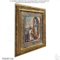 Cuadro Virgen De Guadalupe Y Juan Diego 45x40cm C013 Combinado Oro Y Plata Oro Y Plata