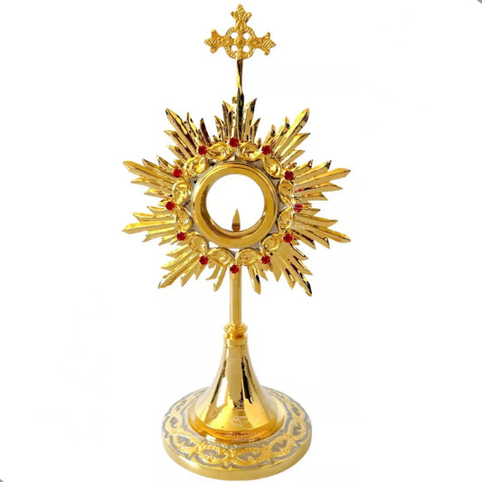 Custodia eucarística del Santísimo de 43 cm, modelo sol tradicional, hecha a mano en México