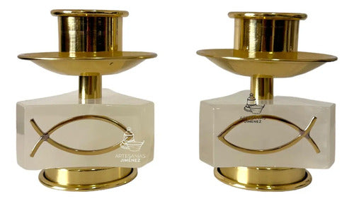 Candeleros De Mesa Para Altar Iglesia Concavo O Triangulo Dorado
