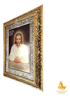Cuadro Divino Maestro Jesus 60x47 Cm Combinado Oro Y Plata Oro Y Plata
