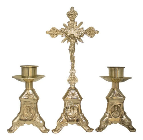 Candeleros Y Cruz De Mesa Religiosos Modelo Barroco