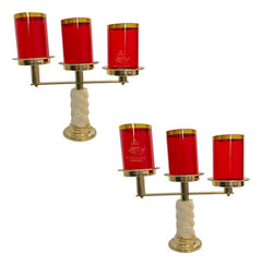 Candeleros De Tres Luces (2 Piezas) Caramelo Con Pantallas Rojo