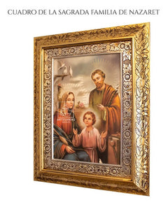 Cuadro Religioso De La Sagrada Familia De 60x47 Cm, Oro Y Plata Con Marco Combinado Oro Plata Oro Plata