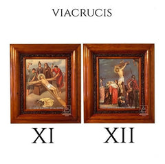 Cuadro Vía Crucis O Viacrucis 40x35 Cm En Madera Nogal Marrón Oscuro