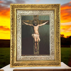 Cuadro Cristo Crucificado 60x47 Cm C1 Combinado Oro Y Plata Oro Y Plata