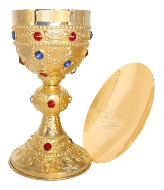 Cáliz y patena ordenación sacerdotal, de latón con baño de oro, hecho a mano en México