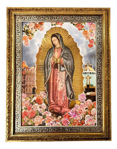 Cuadro Virgen De Guadalupe 90x70 Rosas Y Basilica Combinado Oro Y Plata Modelo 1