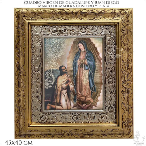 Cuadro Virgen De Guadalupe Y Juan Diego 45x40cm C013 Combinado Oro Y Plata Oro Y Plata
