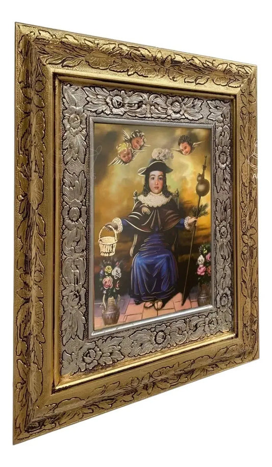 Cuadro del Santo Niño de Atocha, 45x40 cm, acabado combinado oro y plata