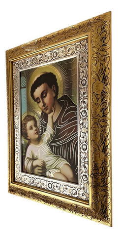 Cuadro San Antonio De Padua 60x47 Cm Combinado Oro Y Plata Oro Y Plata