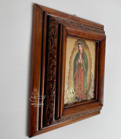 Cuadro Rostro De Jesus Color Nogal Madera De Pino 22x19 Cm Color Nogal