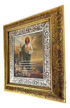 Cuadro San Judas Con Frase 45x40 Cm Combinado Oro Y Plata / Oro Y Plata Dorado Con Plateado