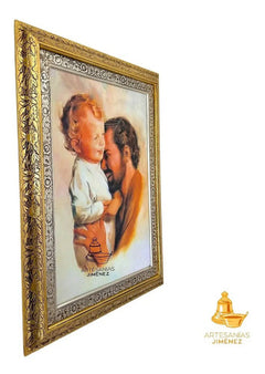 Cuadro San Jose Y El Niño Jesús 90x70 Cm C1 Combinado Oro Y Plata Oro Y Plata