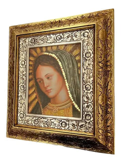 Cuadro Rostro De La Virgen De Guadalupe  45x40 Cm A#1  Vg01 Combinado Oro Y Plata Oro Y Plata