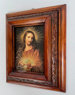 Cuadro Rostro De Jesus Color Nogal Madera De Pino 22x19 Cm Color Nogal