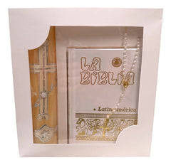 Kit Primera Comunión Vela Biblia Rosario Y Brazalete