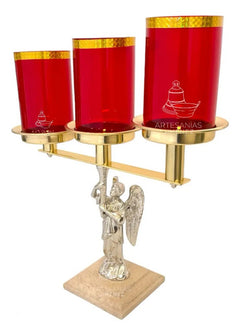 Candeleros De Mesa Para Altar Angel De Bronce De 3 Luces Plateado