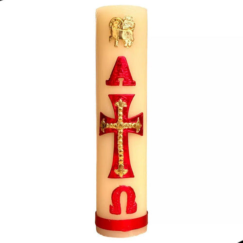 Cirio Pascual O Vela De Oracion 22x5 Cera 50 Piezas  Beige Alfa Omega Cordero Variado
