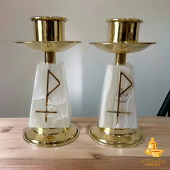 Candeleros De Mesa Para Altar Iglesia Piramidal Dorado
