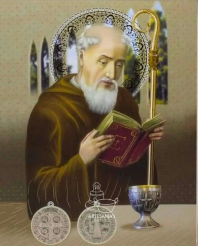 Cuadro De San Benito 120x80 Cm No Aplica Oro Y Plata