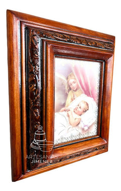 Cuadro Rostro De Jesus Color Nogal Madera De Pino 22x19 Cm Color Nogal