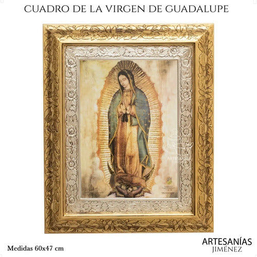 Cuadro Virgen De Guadalupe Original 60x47 Cm Q118 Combinado Oro Y Plata Oro Y Plata