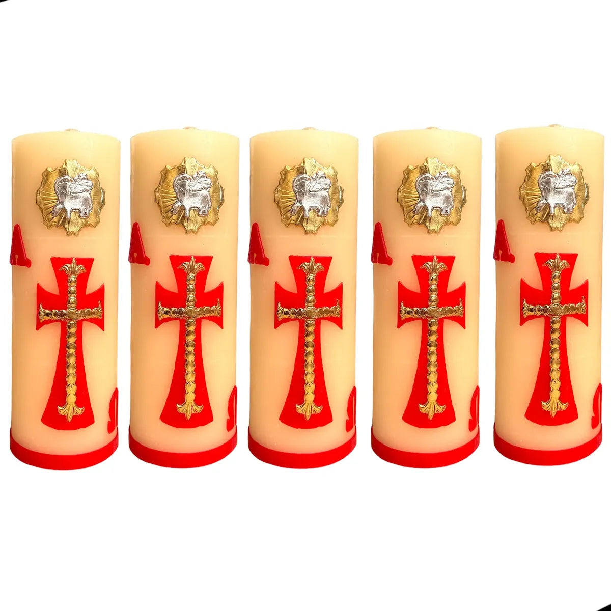 Paschal Candle Set of 5, Alpha & Omega 22x8 cm - Beige Prayer