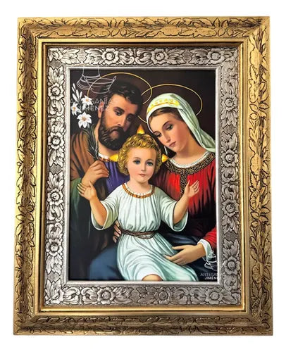 Cuadro Sagrada Familia 60x47 Cm V3 Combinado Oro Y Plata Oro Y Plata
