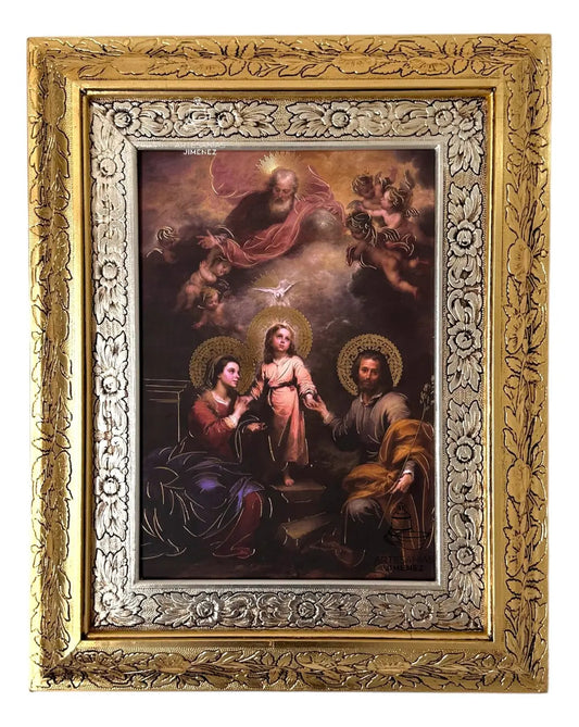 Cuadro de la Sagrada Familia modelo Murillo, 60x47 cm, acabado combinado oro y plata