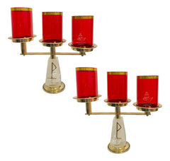 Candeleros De Tres Luces (2 Piezas) Piramidal Con Pantallas Rojo