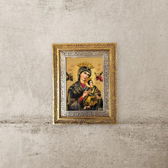 Cuadro Perpetuo Socorro 60x47 Cm Combinado Oro Y Plata Oro Y Plata