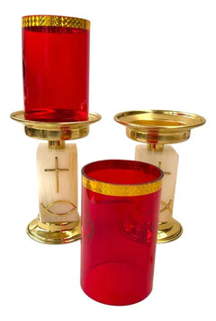 Candeleros De Mesa Para Altar Con Vaso Rojo Piedra Cuadrada Pez Y Cruz Pez Cruz