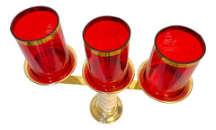 Candeleros De Tres Luces (2 Piezas) Caramelo Con Pantallas Rojo