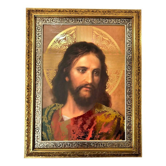 Cuadro de Jesucristo en el huerto de 90x70 cm, acabado combinado oro y plata, hecho a mano en México