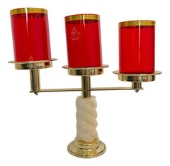 Candeleros De Tres Luces (2 Piezas) Caramelo Con Pantallas Rojo