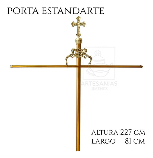 Porta estandarte de bronce y aluminio de 220 cm, hecho a mano en México