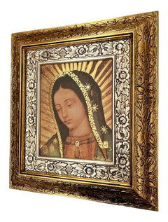 Cuadro Rostro Virgen De Guadalupe Resplandor 45x40 Cm A#1  Combinado Oro Y Plata Oro Y Plata