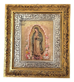 Cuadro Virgen De Guadalupe Y Rosas 45x40 Cm C2 Combinado Oro Y Plata Oro Y Plata