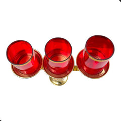 Candeleros De Tres Luces (2 Piezas) Cuadrados Con Pantallas Simbolo P Crismon Pantallas Rojas