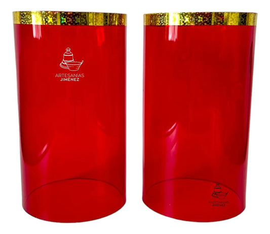Pantalla acrílica roja para candelero, vista frontal