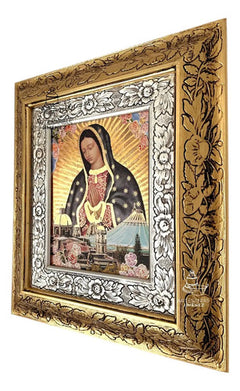 Cuadro Virgen De Guadalupe Y Basilica 45x40 Cm C1 Combinado Oro Y Plata Oro Y Plata